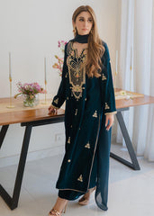 Peacock blue velvet outfit - Luxury Pret