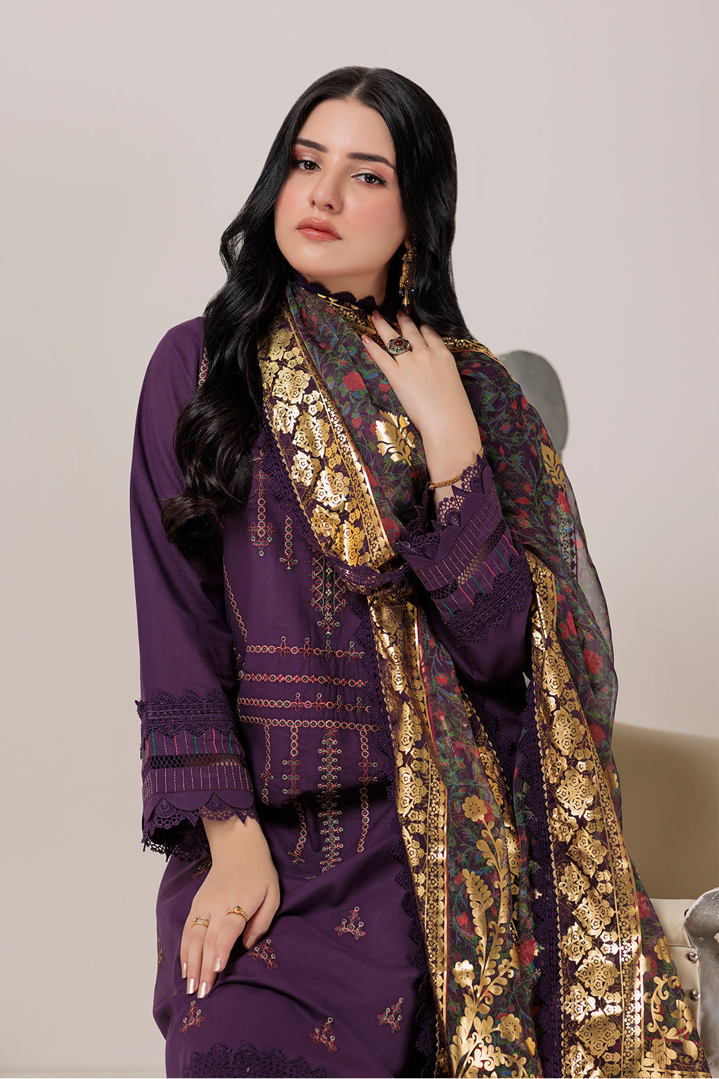PURPLE-DYED CAMBRIC-3 PIECE (HV3C233P03) Bonanza Satrangi