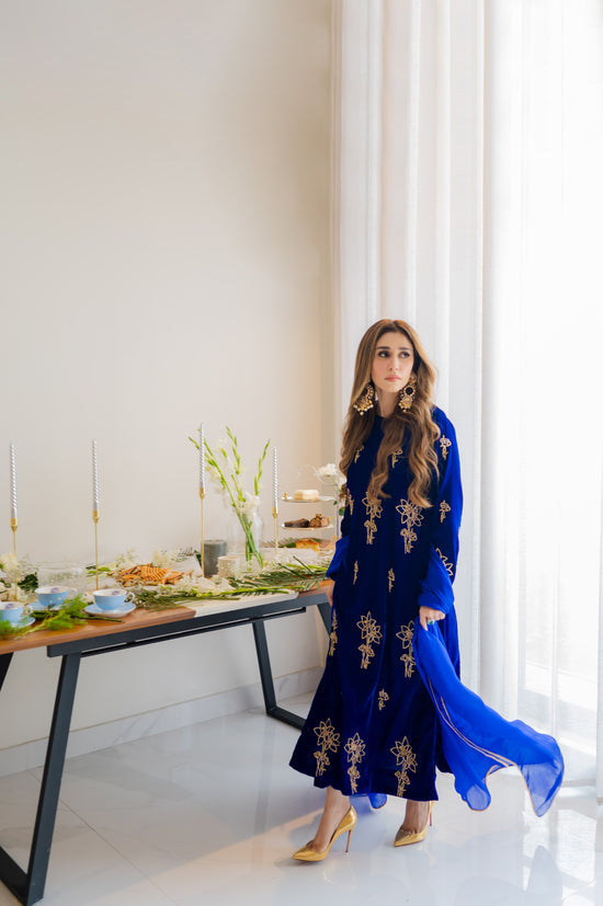 Royal Blue Velvet Outfit - Luxury Pret