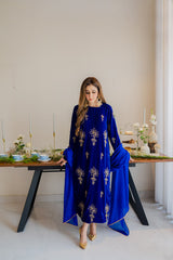 Royal Blue Velvet Outfit - Luxury Pret