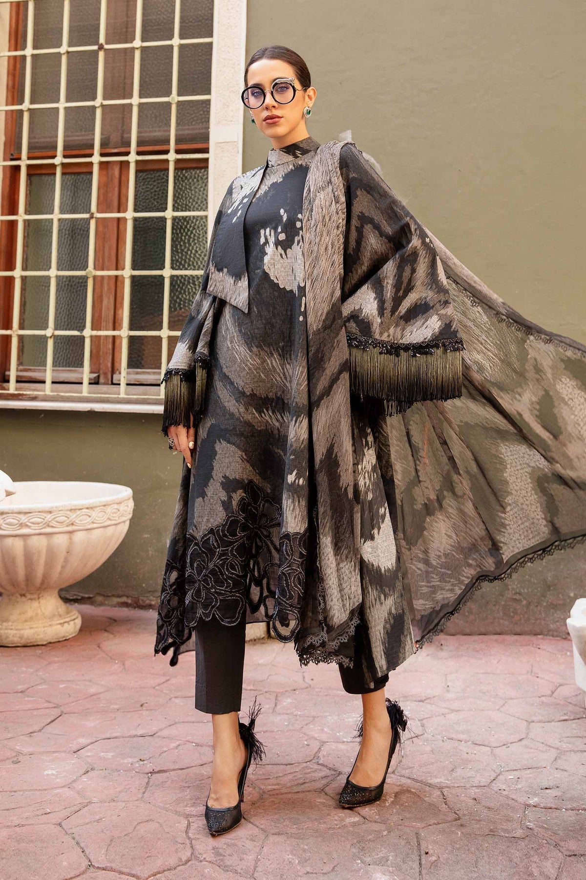 MPT-2310-A | 3 Piece Unstitched Printed Cambric Suit (Grey) - Brands of PK