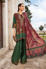 MPT-2305-B | 3 Piece Unstitched Printed Linen Suit(Maroon) - Brands of PK