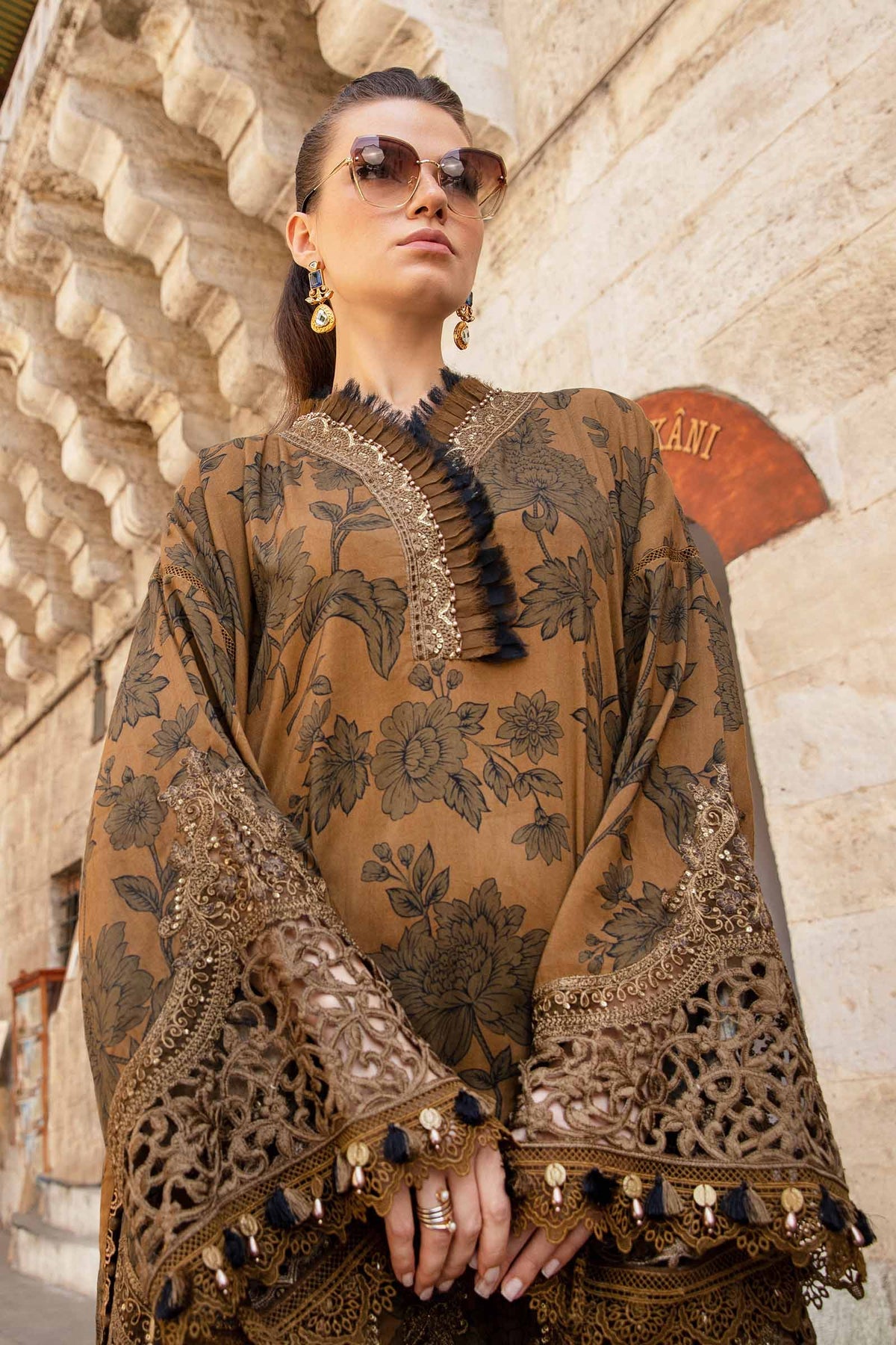 MPT-2309-A | 3 Piece Unstitched Printed Cambric Suit (Brown) - Brands of PK