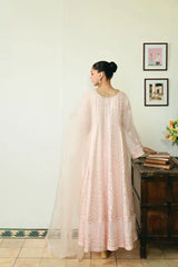 PASTEL PINK CHIKANKARI KALIDAAR Agha Noor