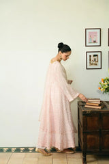 PASTEL PINK CHIKANKARI KALIDAAR Agha Noor