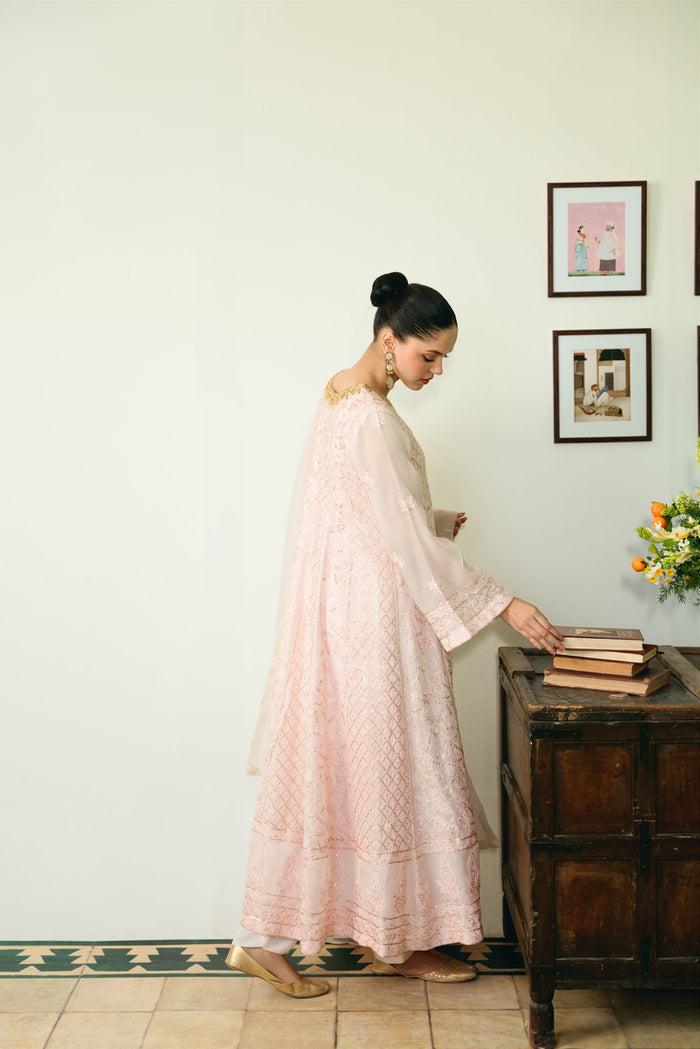 PASTEL PINK CHIKANKARI KALIDAAR
