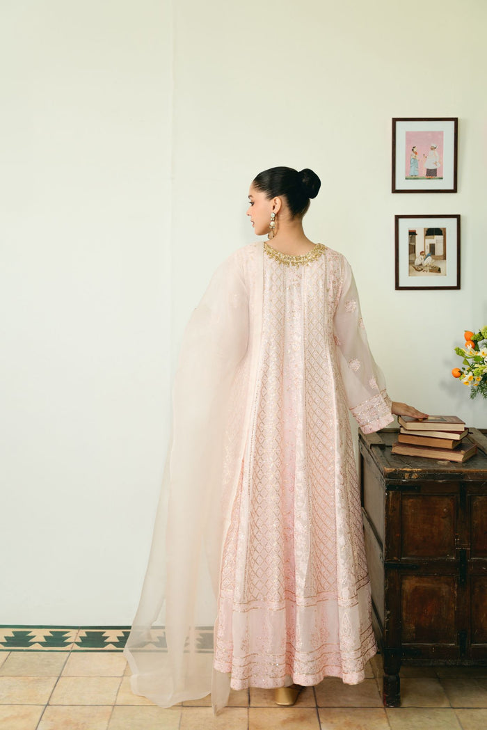 PASTEL PINK CHIKANKARI KALIDAAR
