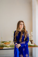 Royal Blue Velvet Outfit - Luxury Pret